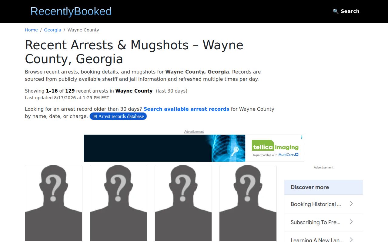 Unofficial Wayne County recent booking index and mugshot source notice