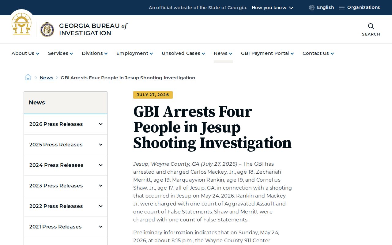 Official GBI Wayne County and Jesup arrest release source