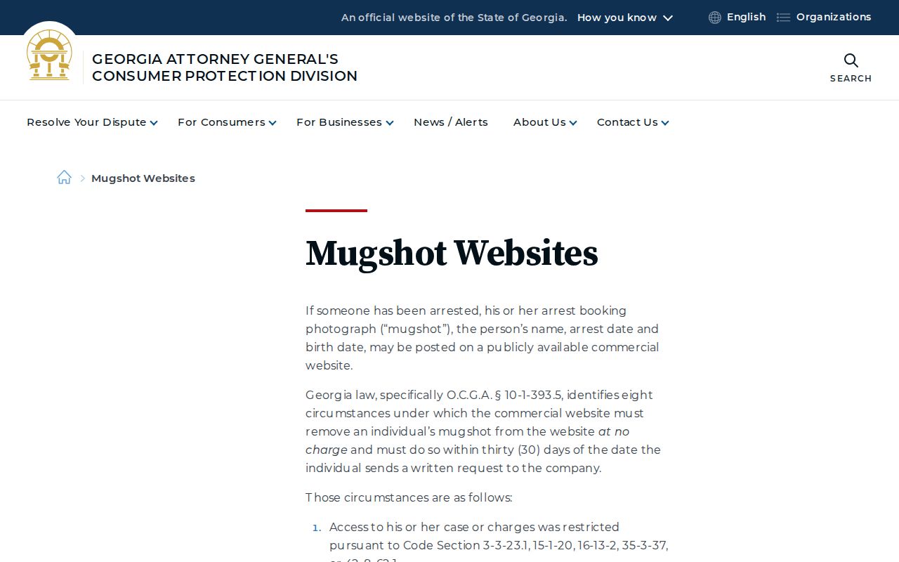 Georgia official mugshot law and record removal guidance for Wayne County records