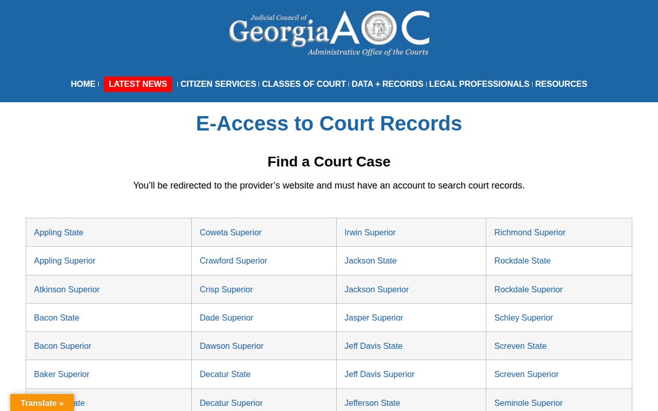 Georgia Courts e-access and Wayne County court disposition search reference