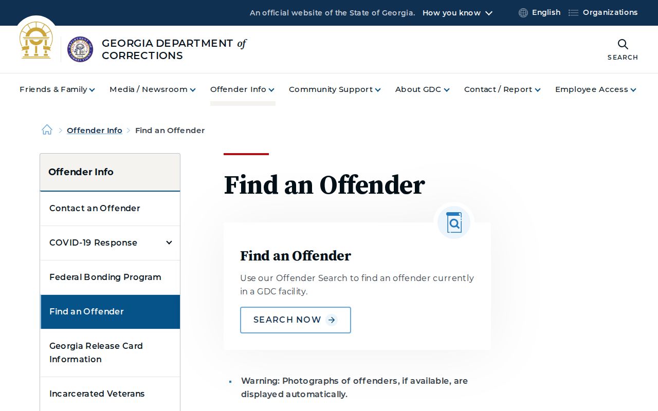 Georgia Department of Corrections offender search for Wayne County custody records